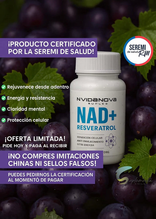 🧬REJUVENECE CON 2 CÁPSULAS DIARIAS 💊 NAD+ RESVERATROL 60 CAPSULAS ORIGINAL 500 MG 🏆